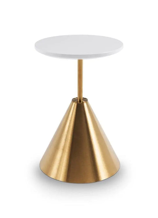 Iona Round Side Table Brass Cone Base With Pedestal & Clear Glass Top-Cheshire Furniture Outlet