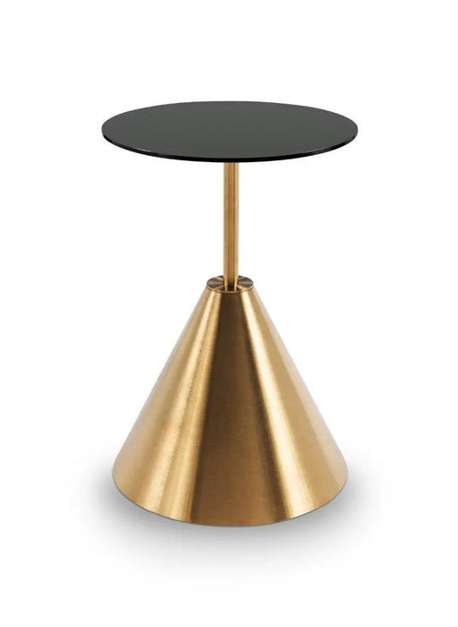 Iona Round Side Table Brass Cone Base With Pedestal & Clear Glass Top-Cheshire Furniture Outlet