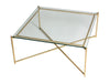 Square Coffee Table Clear Glass Top & Brass Frame-Cheshire Furniture Outlet
