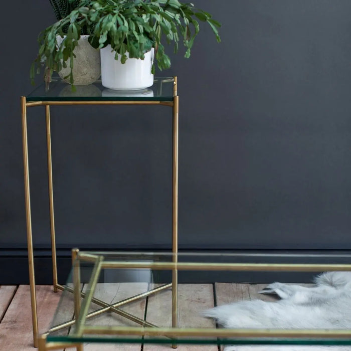Iris Lamp Stand Clear Glass Top & Brass Frame-Cheshire Furniture Outlet