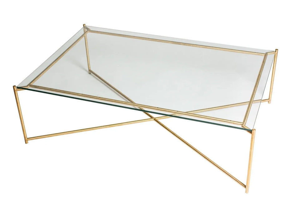 Rectangular Coffee Table Clear Glass Top & Brass Frame-Cheshire Furniture Outlet