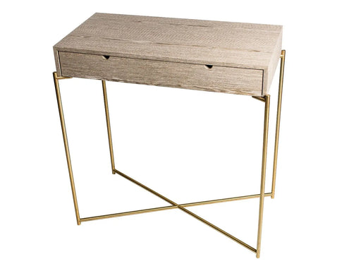 Small Console Table With Drawer Weathered Oak Top & Brass Frame-Cheshire Furniture Outlet