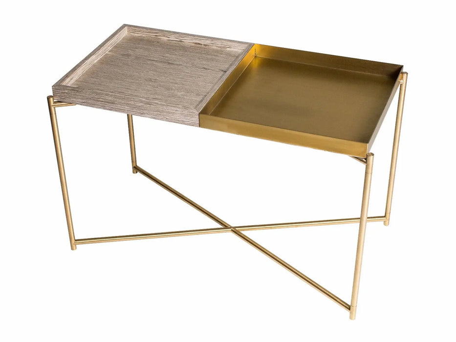 Iris Twin Tray Side Table Weathered Oak & Brass Trays-Cheshire Furniture Outlet