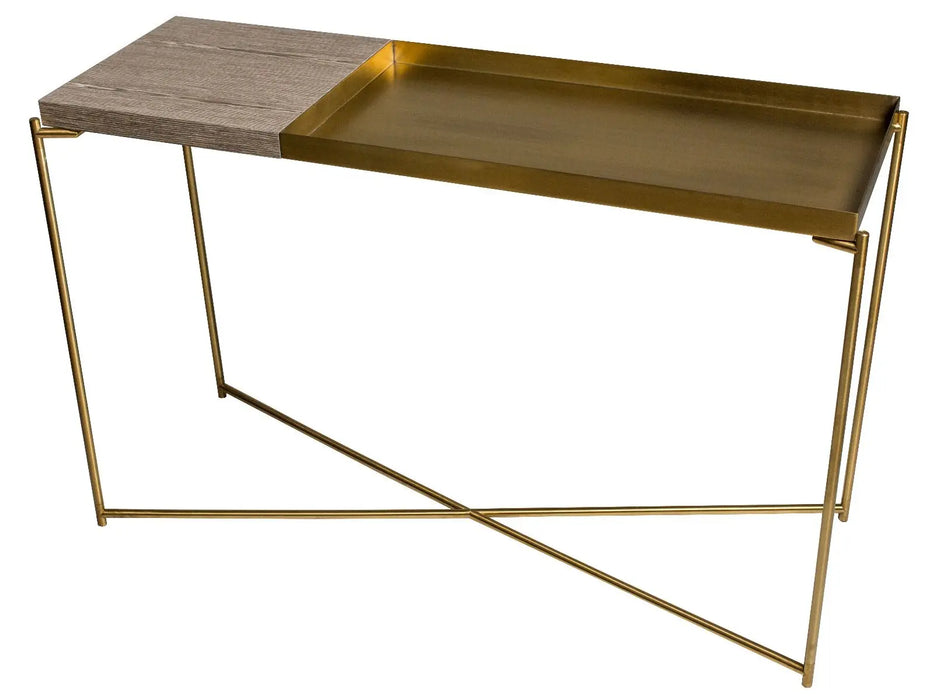 Large Console Table With Large Tray Top Brass Brushed-Cheshire Furniture Outlet