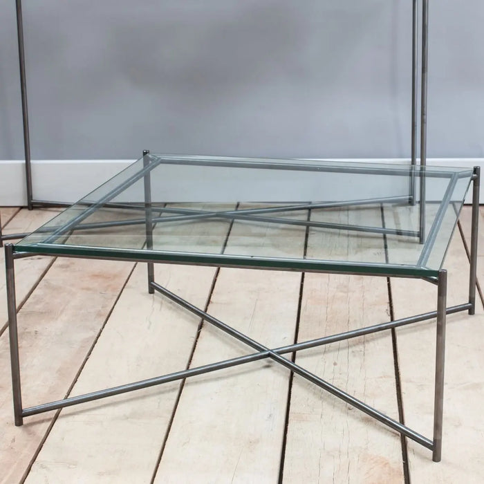 Square Coffee Table Clear Glass Top & Brass Frame-Cheshire Furniture Outlet