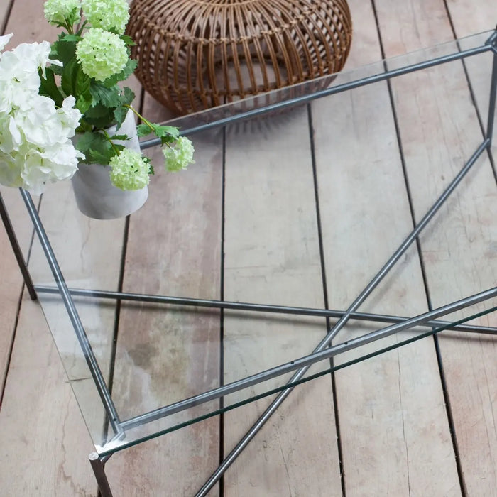 Rectangular Coffee Table Clear Glass Top & Brass Frame-Cheshire Furniture Outlet