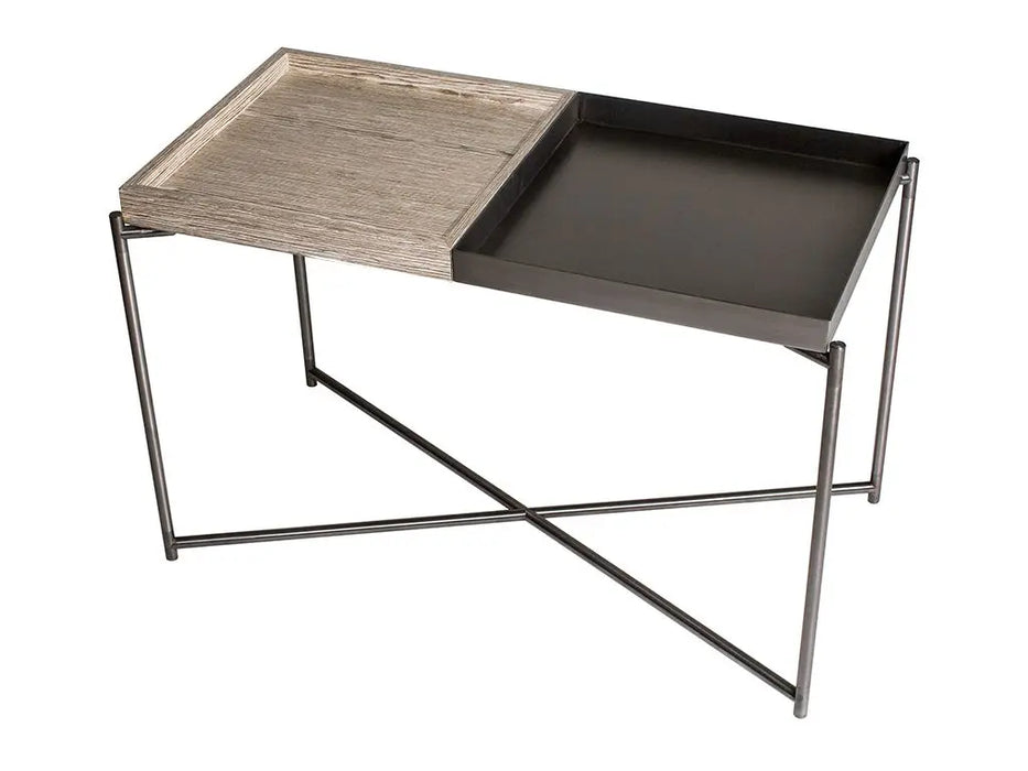 Iris Twin Tray Side Table Weathered Oak & Brass Trays-Cheshire Furniture Outlet