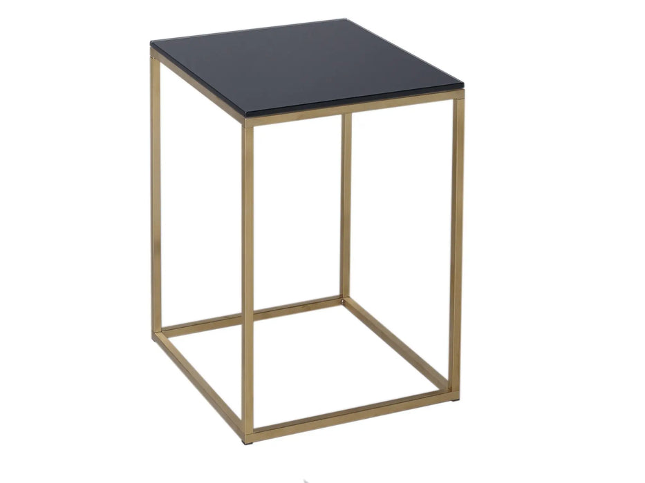 Square Side Table With White Glass Top & Brass Base-Cheshire Furniture Outlet