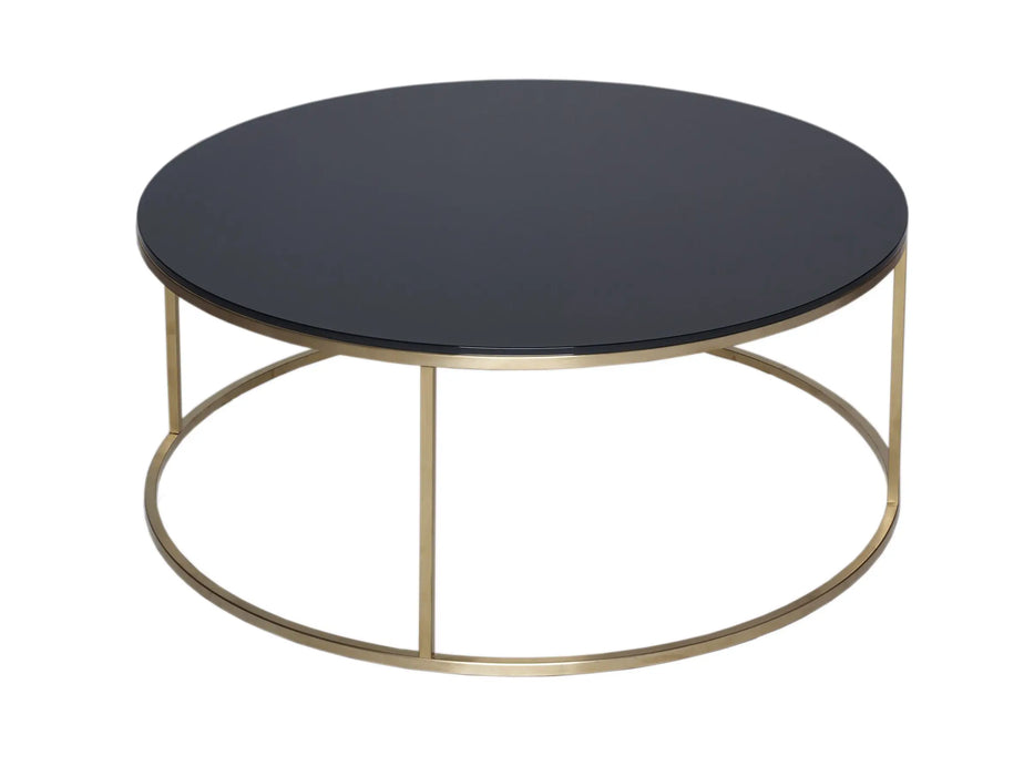 Kensal Circular Coffee Table with Glass Top & Brass Base-Cheshire Furniture Outlet