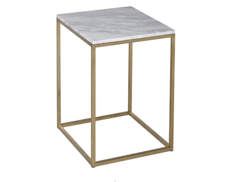 Square Side Table With White Glass Top & Brass Base-Cheshire Furniture Outlet