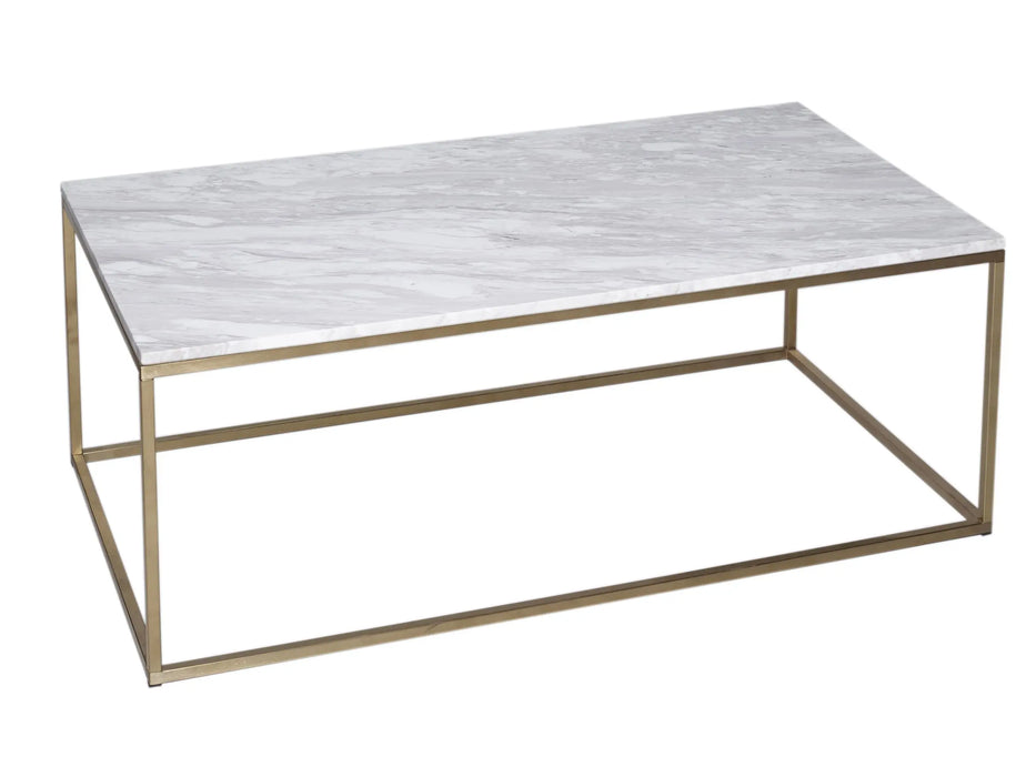 Rectangular Coffee Table White Glass Top & Brass Base-Cheshire Furniture Outlet