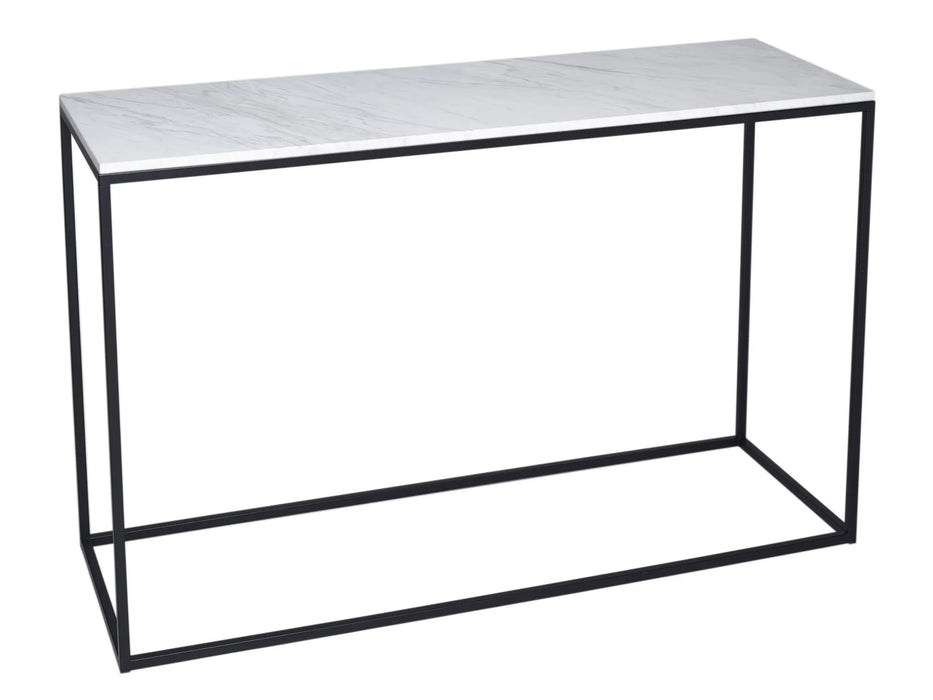 White Glass & Brass Base Console Table-Cheshire Furniture Outlet