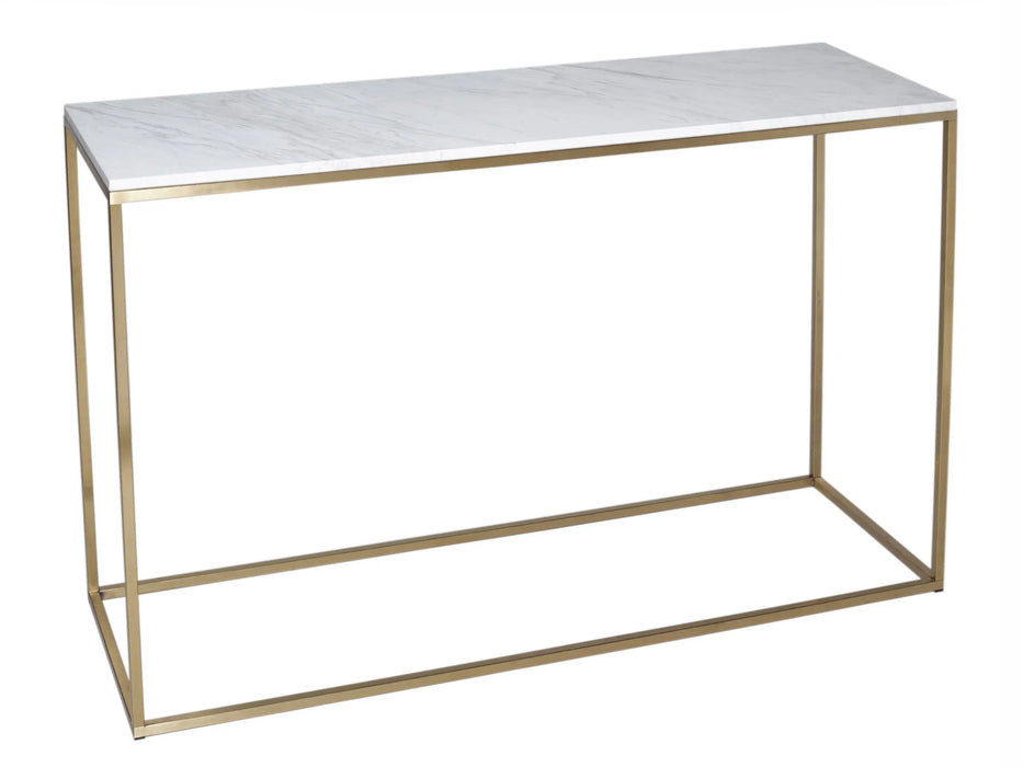White Glass & Brass Base Console Table-Cheshire Furniture Outlet