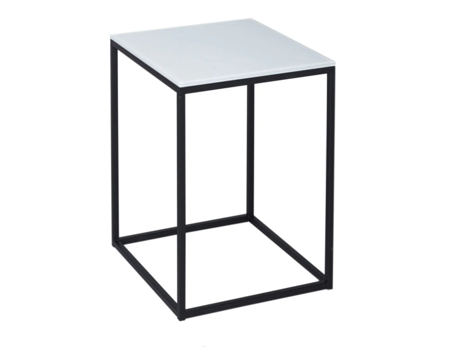 Square Side Table With White Glass Top & Brass Base-Cheshire Furniture Outlet