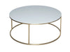 Kensal Circular Coffee Table with Glass Top & Brass Base-Cheshire Furniture Outlet