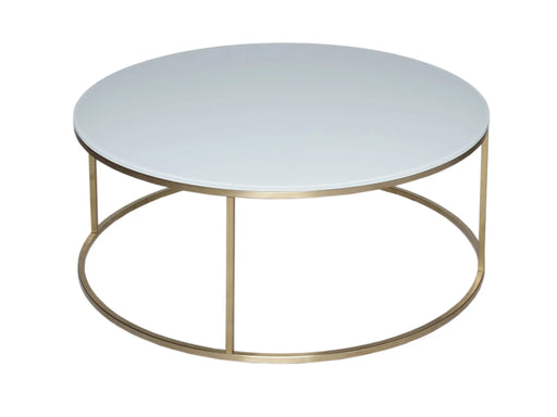 Kensal Circular Coffee Table with Glass Top & Brass Base-Cheshire Furniture Outlet