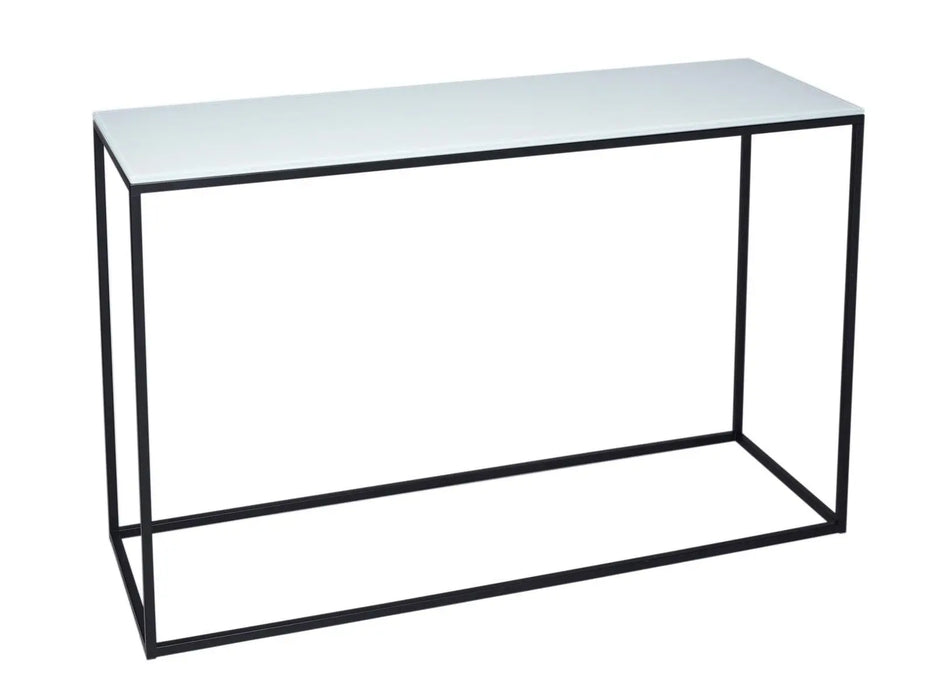 White Glass & Brass Base Console Table-Cheshire Furniture Outlet