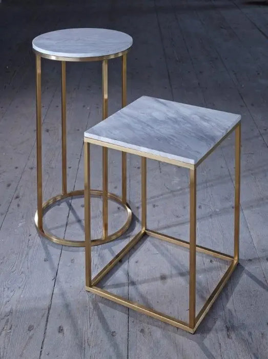 Square Side Table With White Glass Top & Brass Base-Cheshire Furniture Outlet