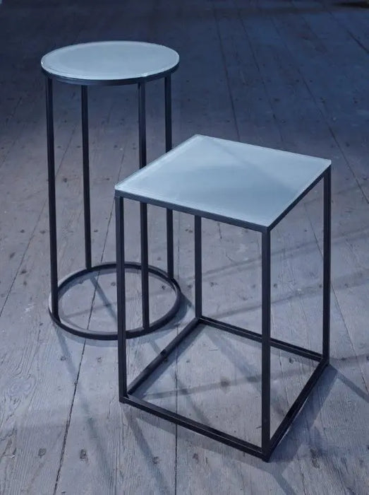 Square Side Table With White Glass Top & Brass Base-Cheshire Furniture Outlet