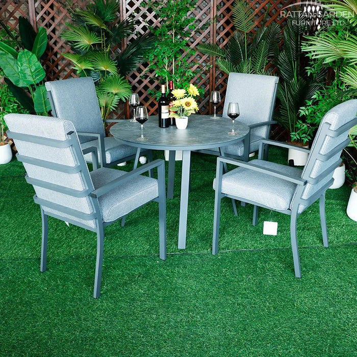 Highbury Aluminium 4 Seat Round Dining Set With Ceramic Glass Top Table