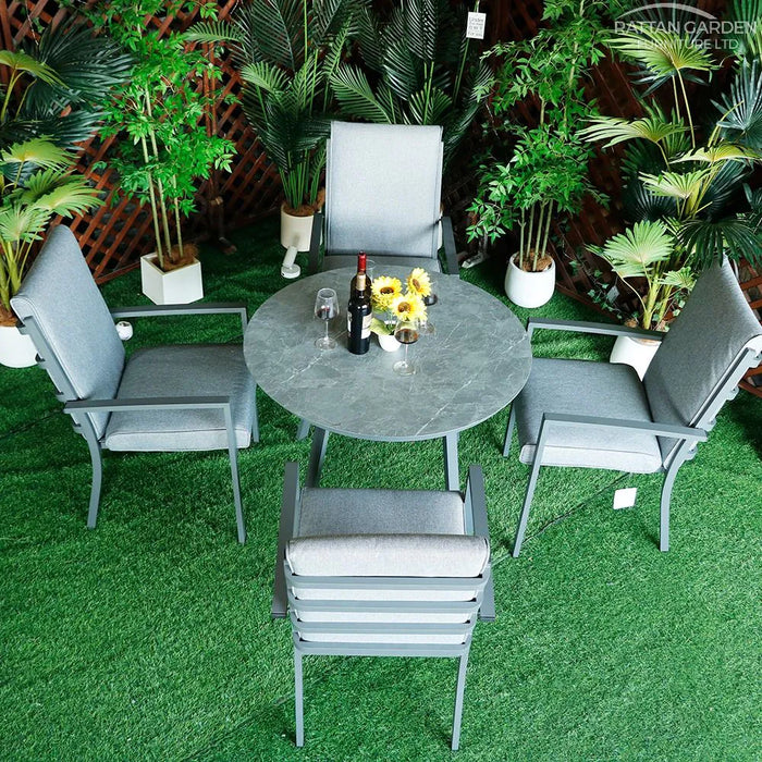 Highbury Aluminium 4 Seat Round Dining Set With Ceramic Glass Top Table