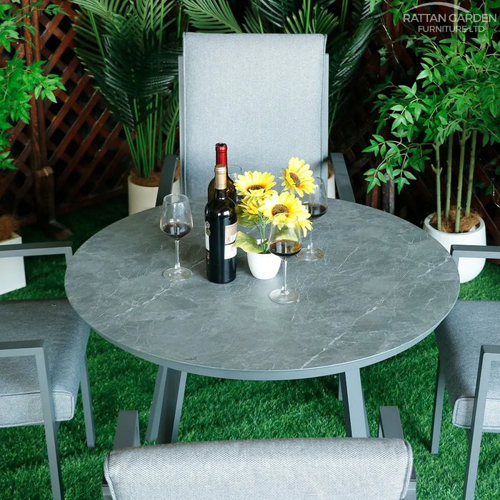 Highbury Aluminium 4 Seat Round Dining Set With Ceramic Glass Top Table