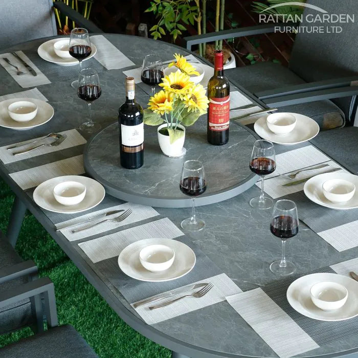 Highbury 8 Seat Aluminium Ceramic Glass Top Oval Dining Set