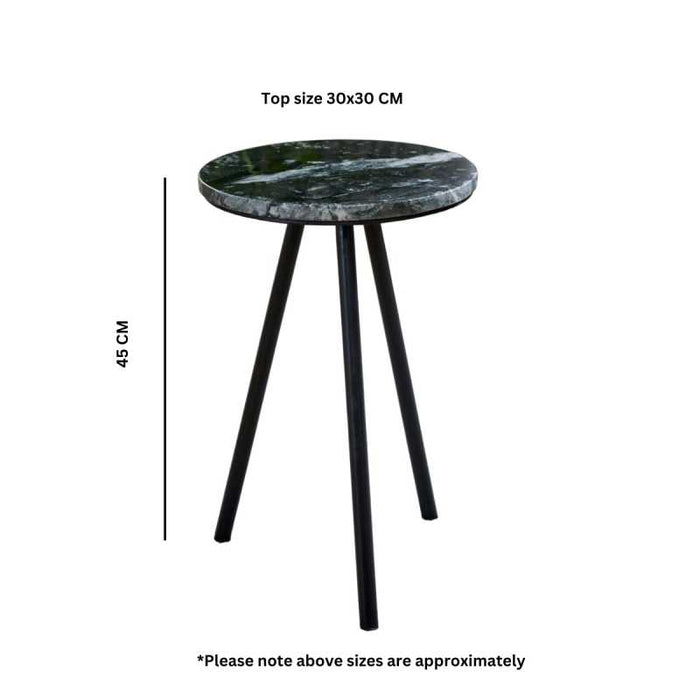Opal Side Table With Black Marble Top & Metal Legs