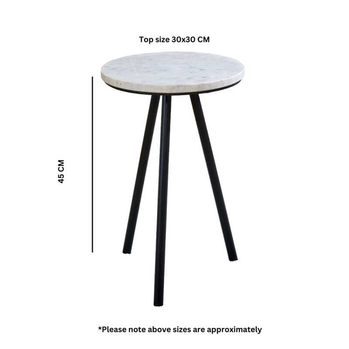 Opal Side Table With White Marble Top & Metal Legs