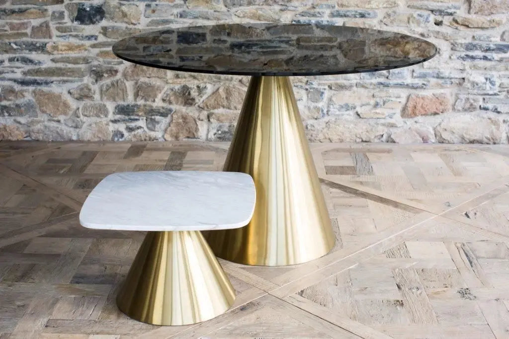 Square Side Table Clear Glass Top & Brass Base-Cheshire Furniture Outlet