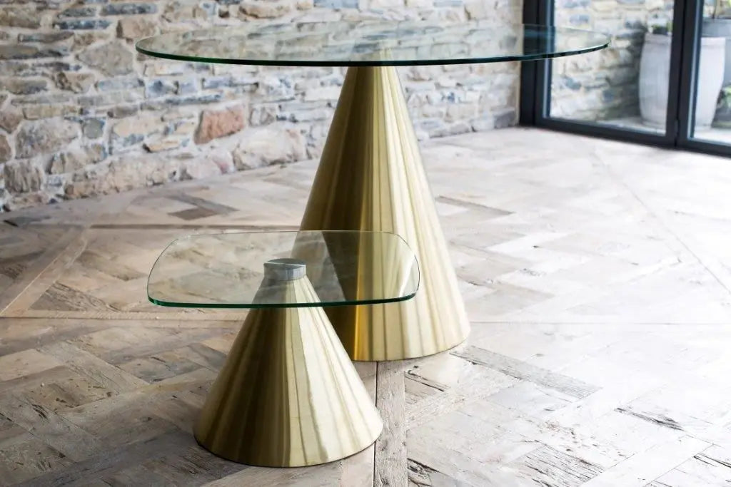Square Side Table Clear Glass Top & Brass Base-Cheshire Furniture Outlet