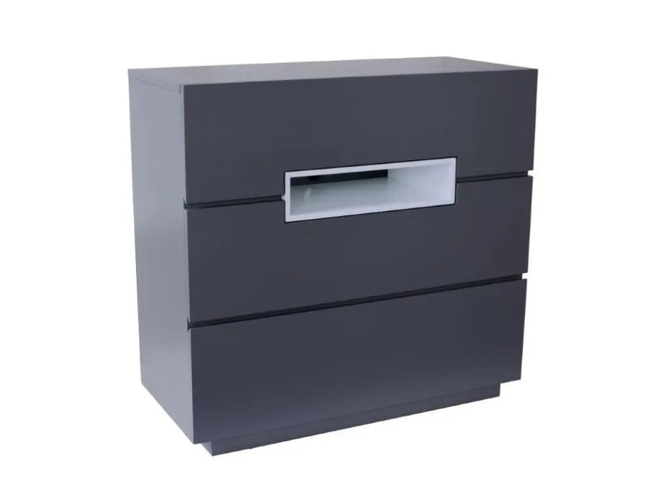 Savoye Three Drawer Chest Graphite Grey With White Accent-Cheshire Furniture Outlet