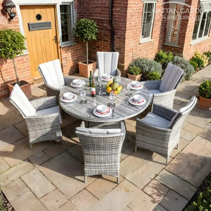 Rattan Champagne Atlanta Round 6 Seat Dining Set