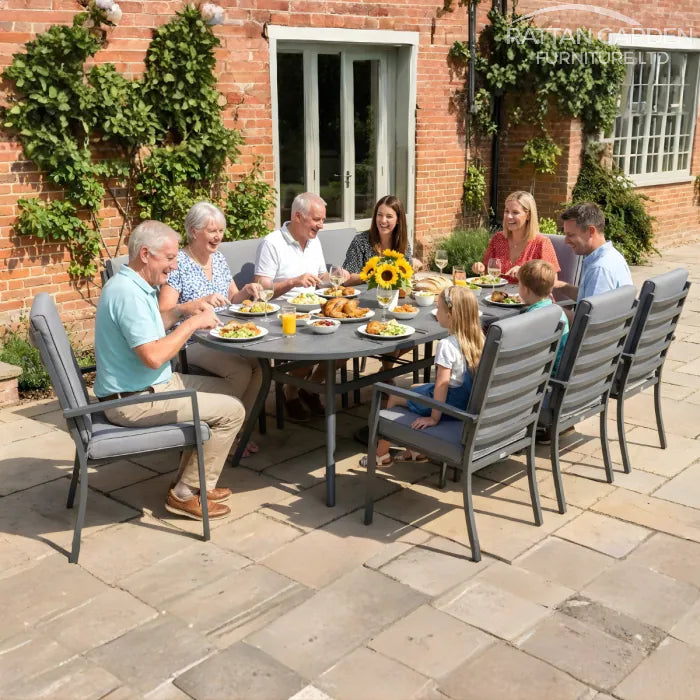 Highbury 8 Seat Aluminium Ceramic Glass Top Oval Dining Set