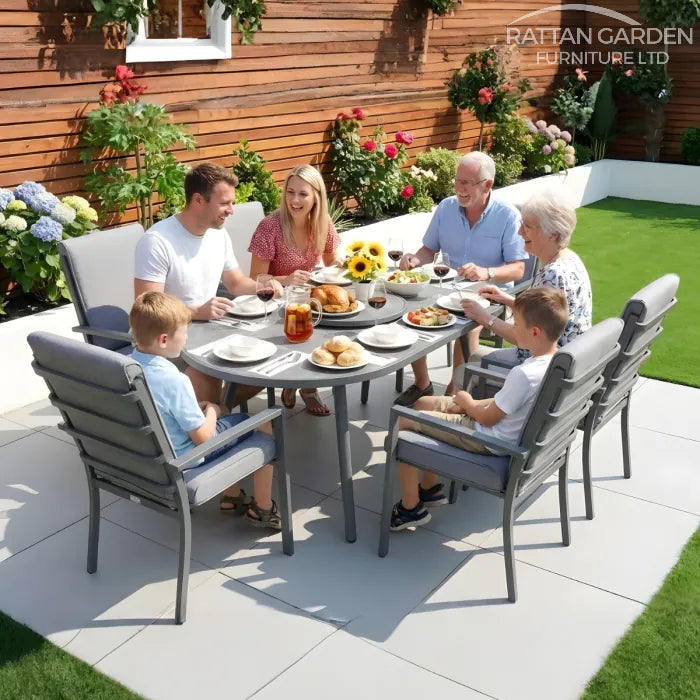 Highbury Aluminium 6 Seat Dining Set With Ceramic Glass Top Oval Table